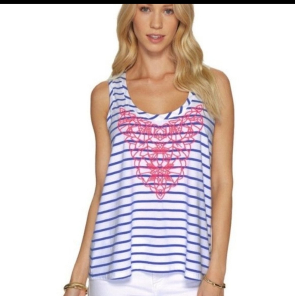 Lilly Pulitzer Crayton Racerback Tank Top - Size Extra Small - Blue, Whi…